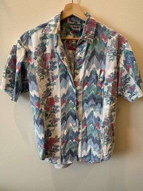 Vintage Western Floral-Pattern Short Sleeve Shirt - Multicolor